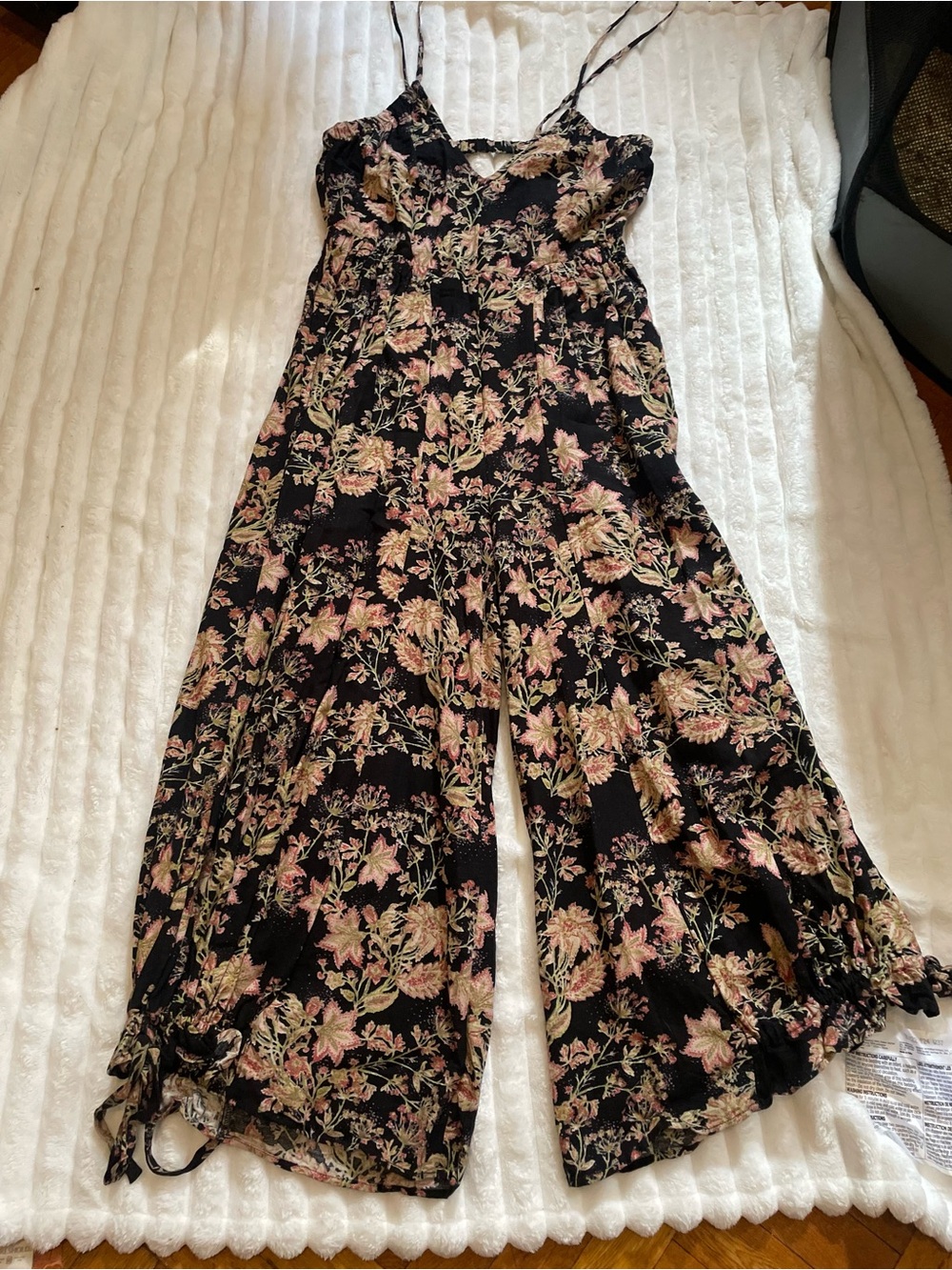 Free People Black Floral Wide-Leg Spaghetti-Strap Jumpsuit - Picture 3 of 15